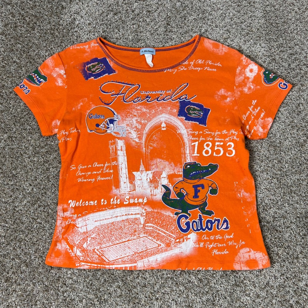 P. Michael University of Florida Gators Orange All Over Print Rhinestone Tee M